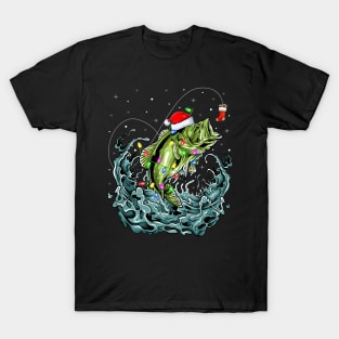 Bass Fishing Xmas Lighting Fisherman Fish Christmas T-Shirt